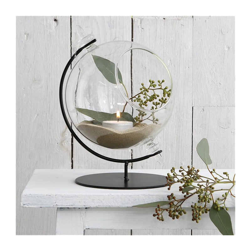 Sfera in vetro per lumino con supporto Ø 15 cm, H. 21 cm (1 pezzo) [IFS-29292]