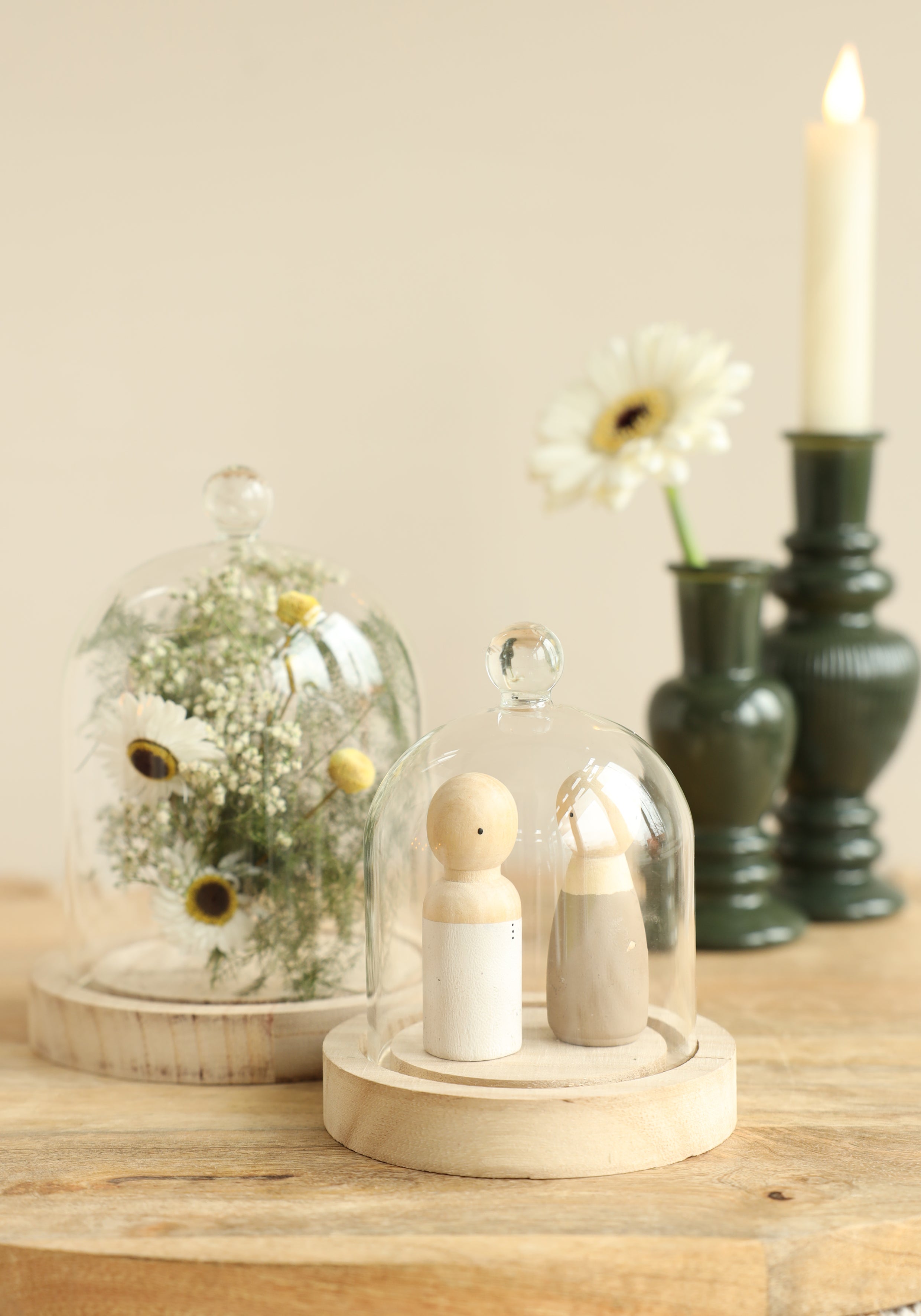 Campana di vetro con pomello in vetro con base in legno Ø12 h.15 cm (1 pz) [IFS-29312]