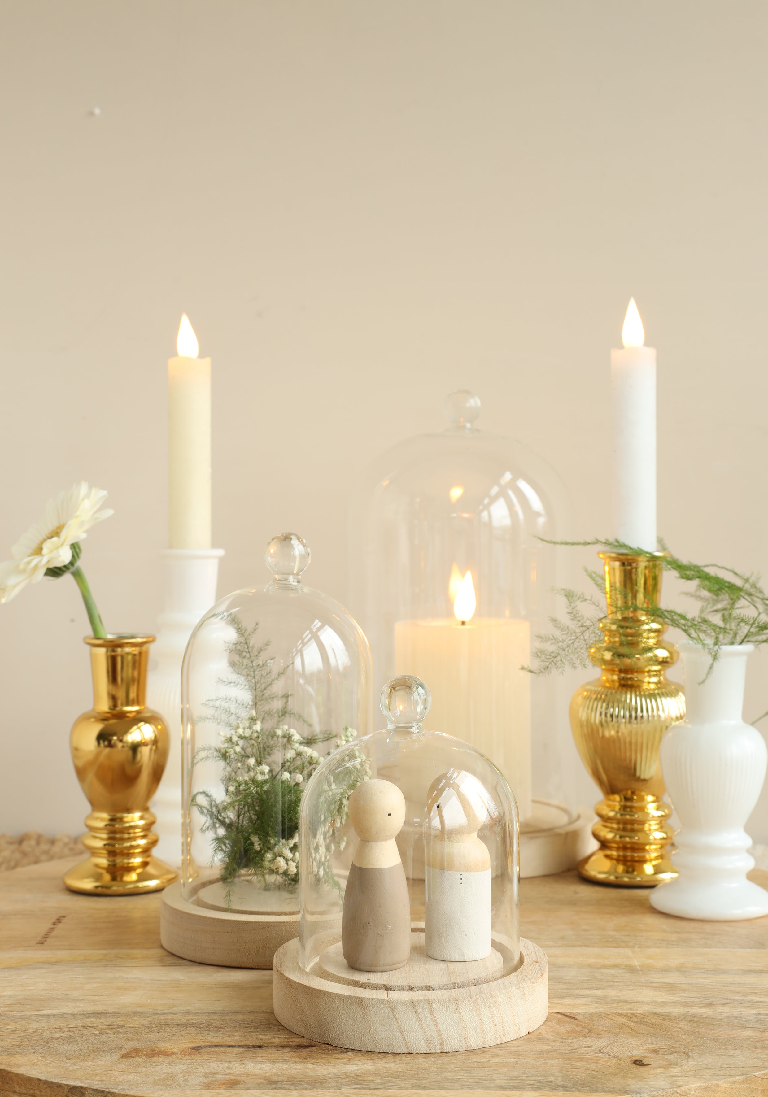 Campana di vetro con pomello in vetro con base in legno Ø12 h.18 cm (1 pz) [IFS-29313]