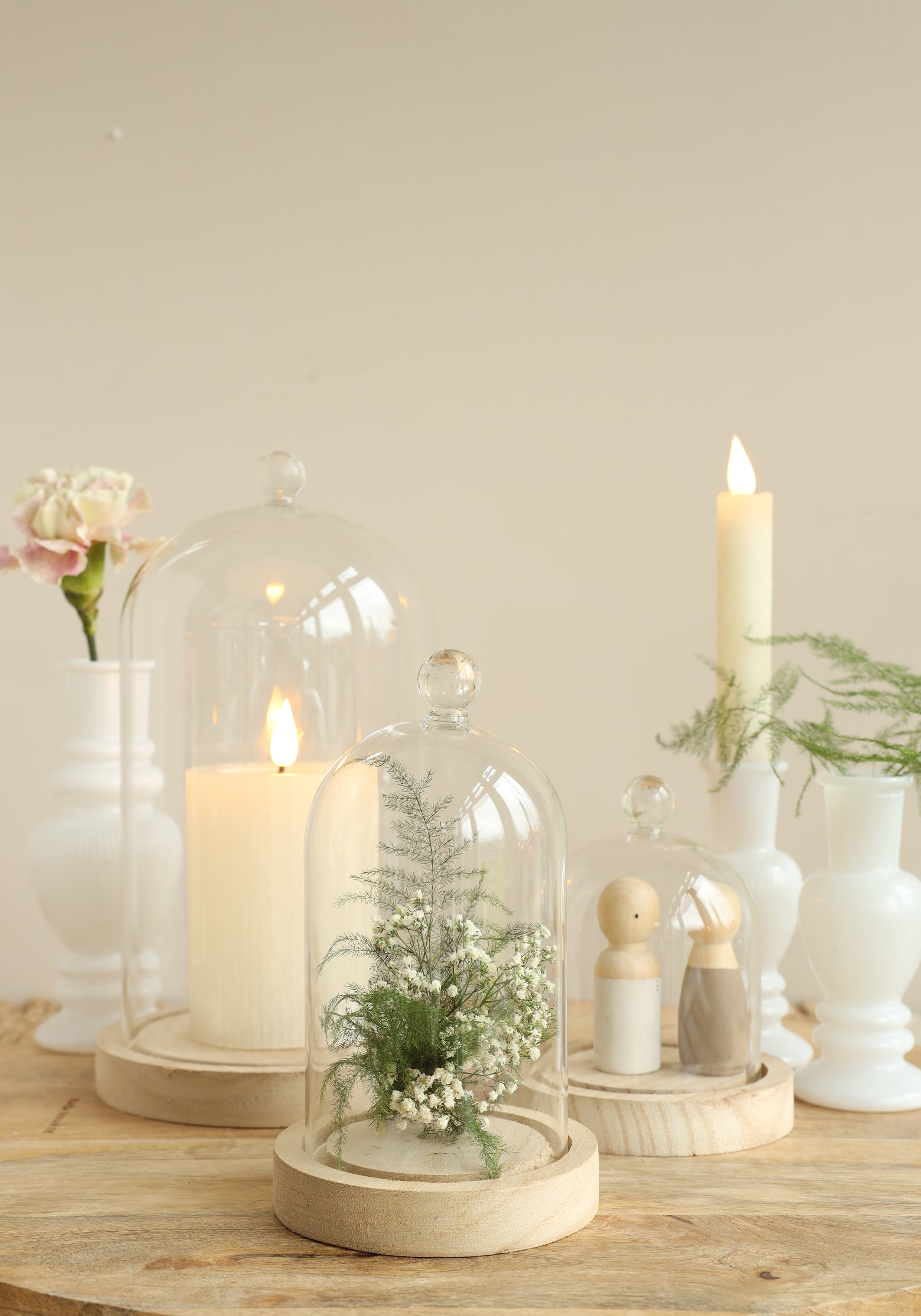 Campana di vetro con pomello in vetro con base in legno Ø12 h.18 cm (1 pz) [IFS-29313]