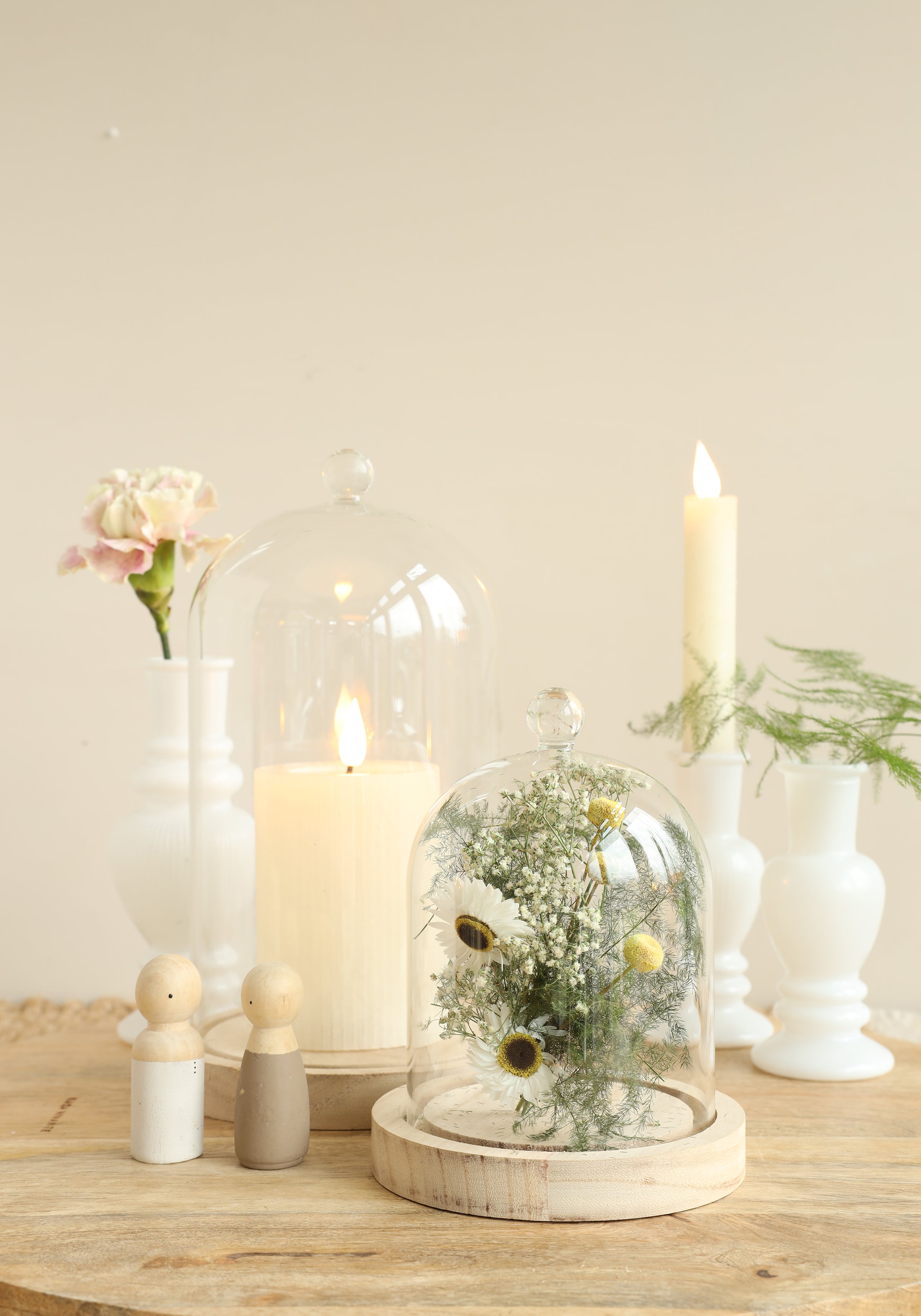 Campana di vetro con pomello in vetro con base in legno Ø12 h.15 cm (1 pz) [IFS-29312]