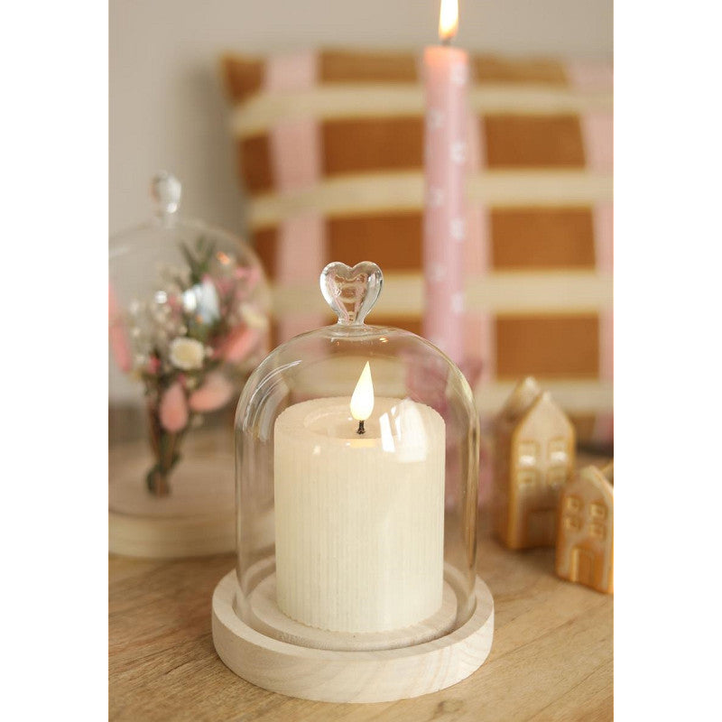 Campana di vetro con base di legno a forma di cuore Ø 12 cm, H. 16 cm (1 pezzo) [IFS-29362]