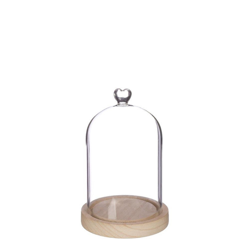 Campana di vetro con base di legno a forma di cuore Ø 12 cm, H. 18,5 cm (1 pezzo) [IFS-29363]