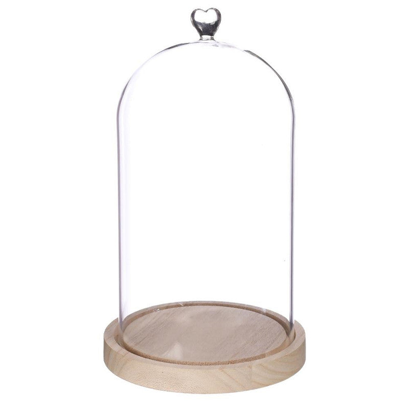 Campana di vetro con base di legno a forma di cuore Ø 17 cm, H. 30 cm (1 pezzo) [IFS-29365]