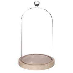 Campana di vetro con base di legno a forma di cuore Ø 17 cm, H. 30 cm (1 pezzo) [IFS-29365]