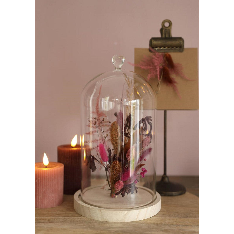 Campana di vetro con base di legno a forma di cuore Ø 17 cm, H. 30 cm (1 pezzo) [IFS-29365]