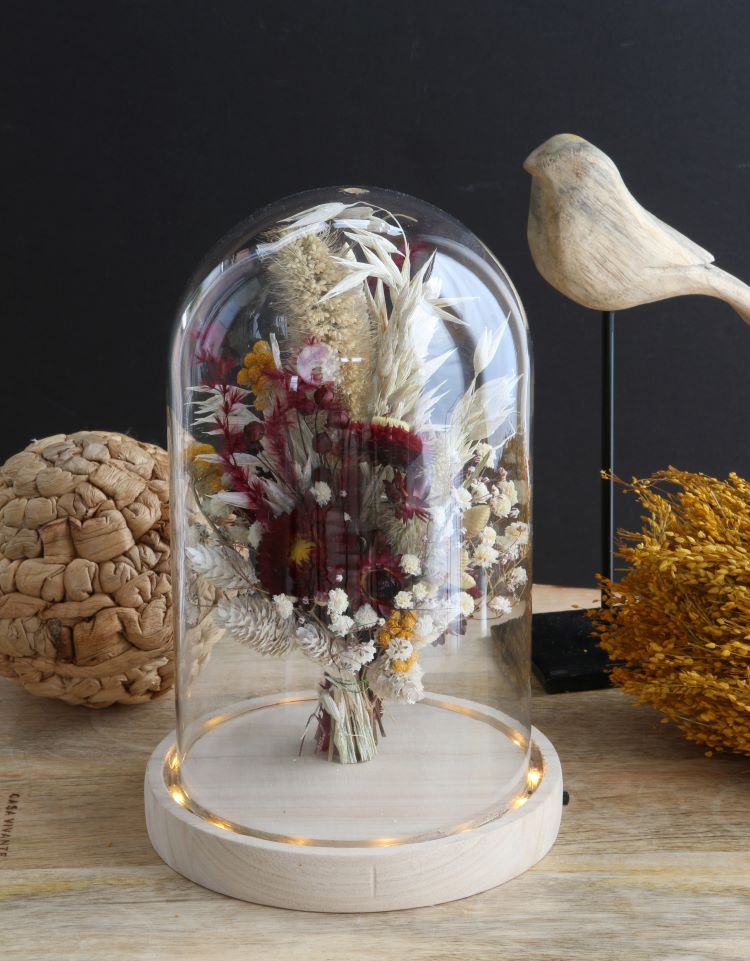 Glass LED stolp with wooden base Ø14cm (1 pcs.) [IFS-29494]