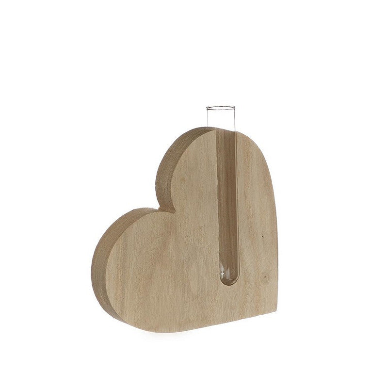 Cuore in legno con tubo di vetro 14 x 2,8 x H. 13 cm (6 pezzi) [IFS-29642]