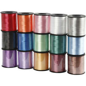 Nastro arricciabile - assortimento, L: 10 mm, brillante, colori asst., 15x50 m/ 1 conf. [HOB-20231]