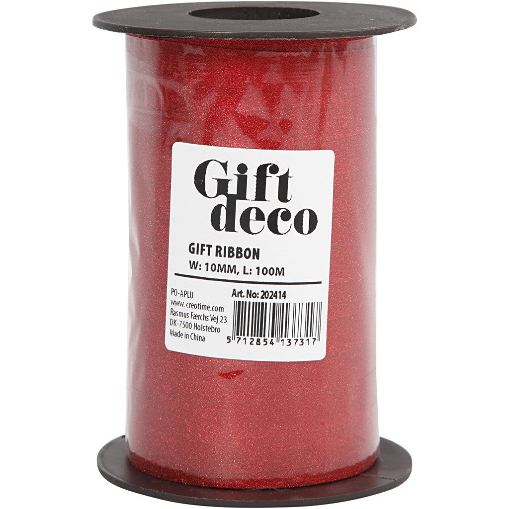 Nastro arricciabile, L: 10 mm, glitter, rosso, 100 m/ 1 rot. [HOB-202414]