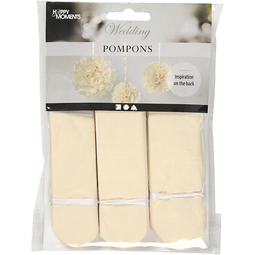 Pom-poms in carta velina, diam 20+24+30 cm, 16 g, avorio, 3 pz/ 1 conf. [HOB-20472]