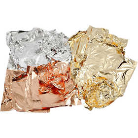 Foglia di metallo imitazione, foglio 16x16 cm, rame, oro, argento, 3x50 fgl./ 1 conf. [HOB-20477]