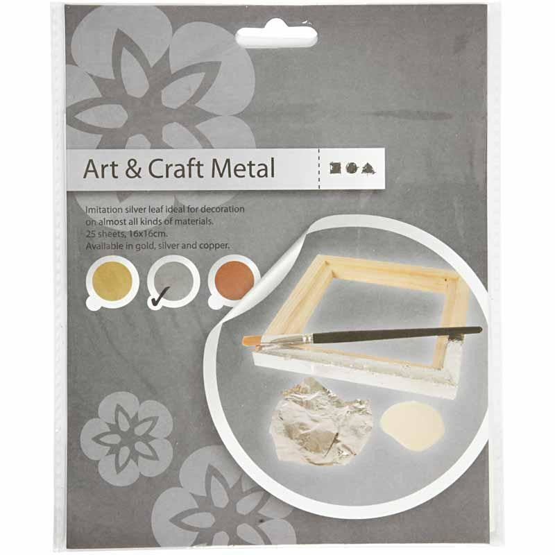 Foglia di metallo imitazione, foglio 16x16 cm, argento, 0,625 m2, 25 fgl./ 1 conf. [HOB-20483]