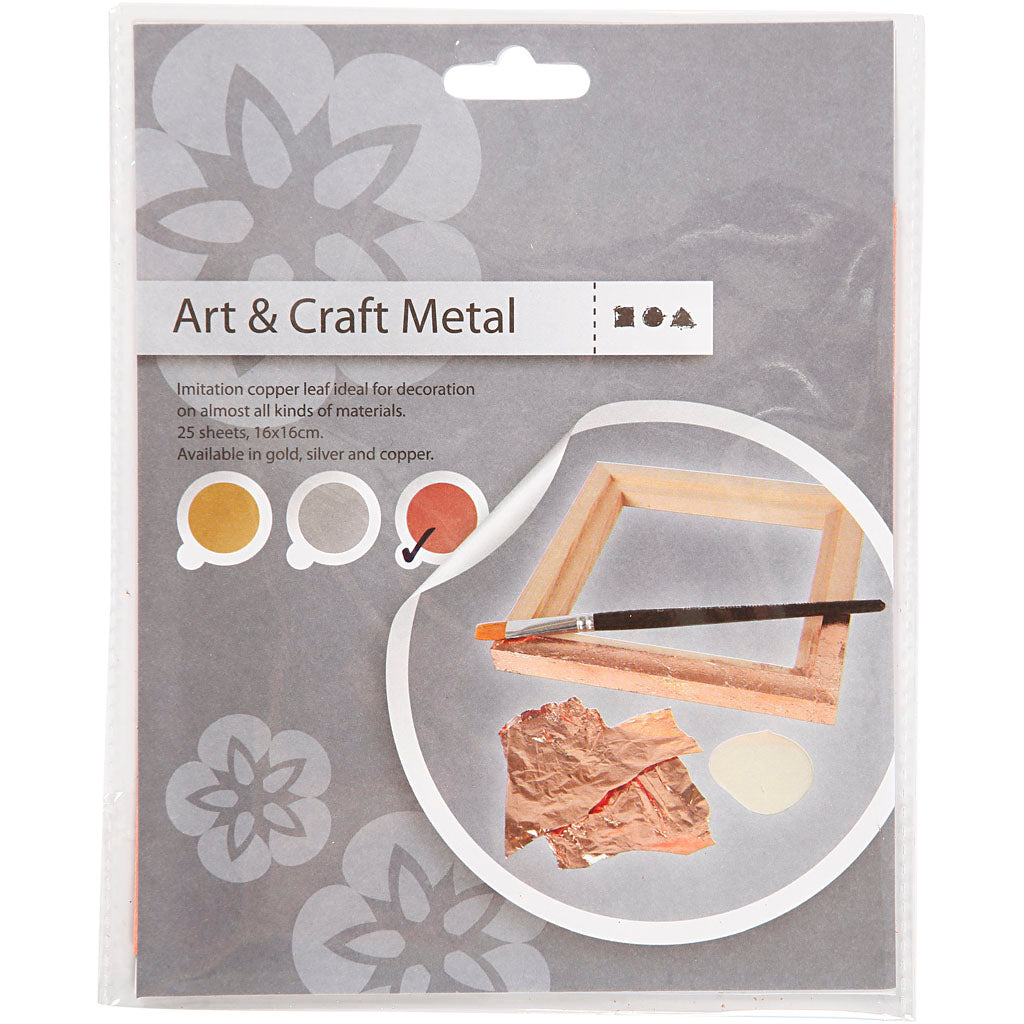 Foglia di metallo imitazione, foglio 16x16 cm, rame, 0,625 m2, 25 fgl./ 1 conf. [HOB-20485]