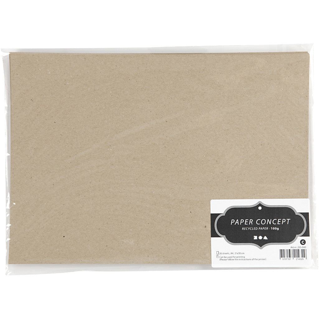 Carta Riciclata, A4, foglio 210x297 mm, 100 g, grigio marrone, 20 fgl./ 1 conf. [HOB-205040]