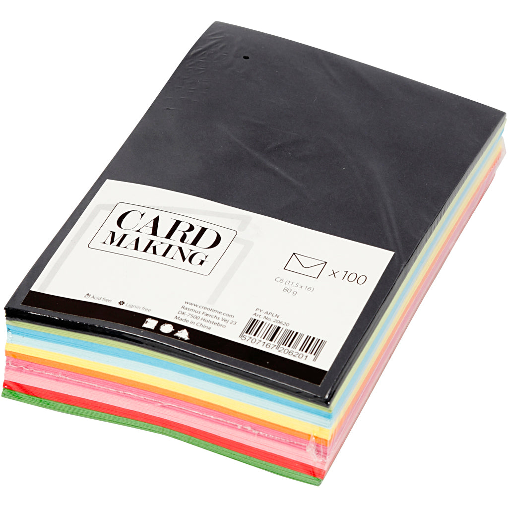 Buste colorate, dim. busta 11,5x16 cm, 80 g, colori asst., 10x10 pz/ 1 conf. [HOB-20620]