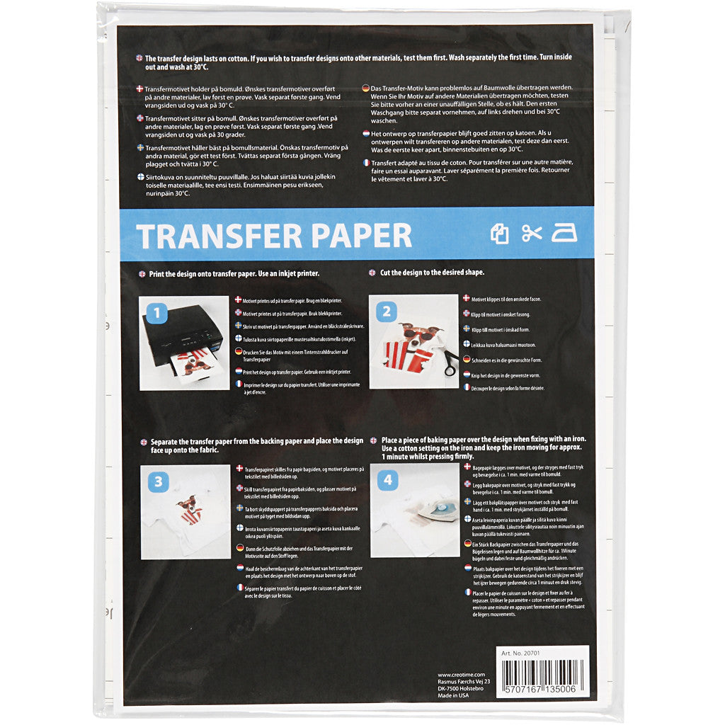 Foglio di trasferimento, foglio 21,5x28 cm, per stoffe chiare e scure, bianco, 12 fgl./ 1 conf. [HOB-20701]