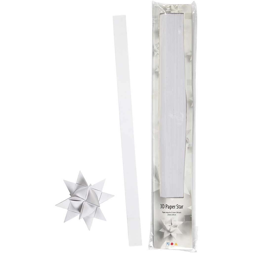 Scrisce di carta per stelle Froebel, L: 73 cm, diam 11,5 cm, L: 25 mm, bianco, 100 strisce/ 1 conf. [HOB-20717]