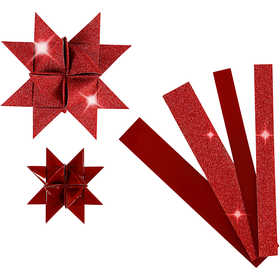 Strisce di carta per stelle , L: 44+78 cm, diam 6,5+11,5 cm, L: 15+25 mm, glitter,vernice, rosso, 40 strisce/ 1 conf. [HOB-20775]