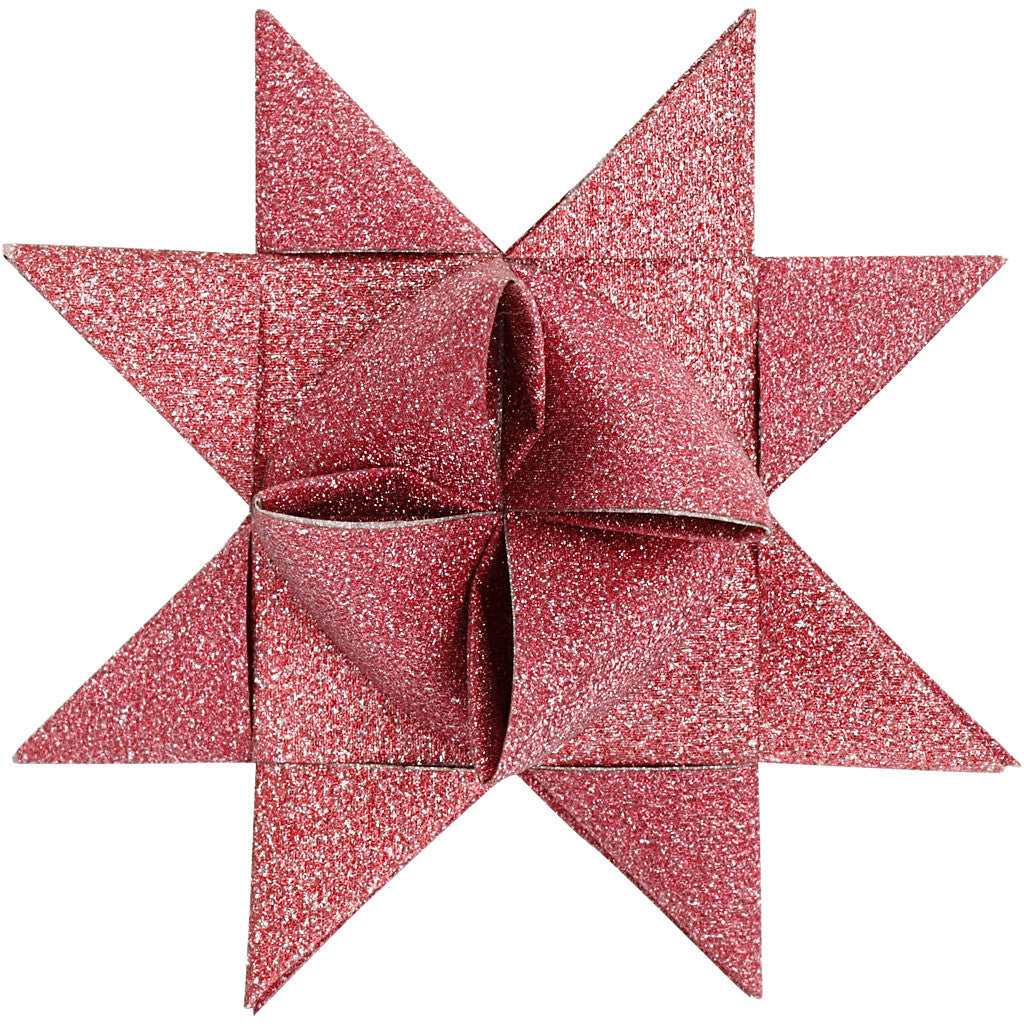 Strisce di carta per stelle , L: 44+78 cm, diam 6,5+11,5 cm, L: 15+25 mm, glitter,vernice, rosso, 40 strisce/ 1 conf. [HOB-20775]