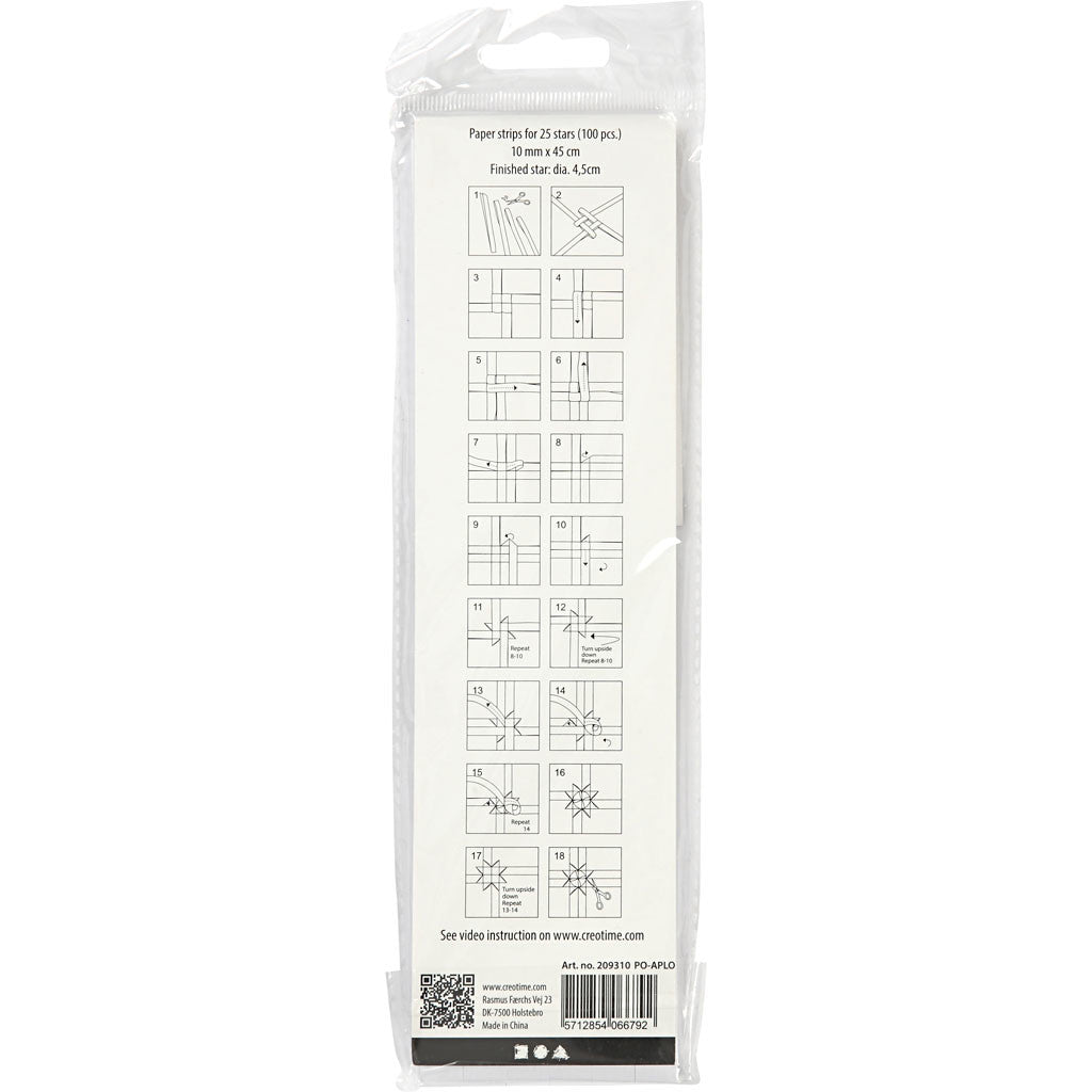 Scrisce di carta per stelle Froebel, L: 45 cm, L: 10 mm, diam 4,5 cm, bianco, 100 strisce/ 1 conf. [HOB-209310]
