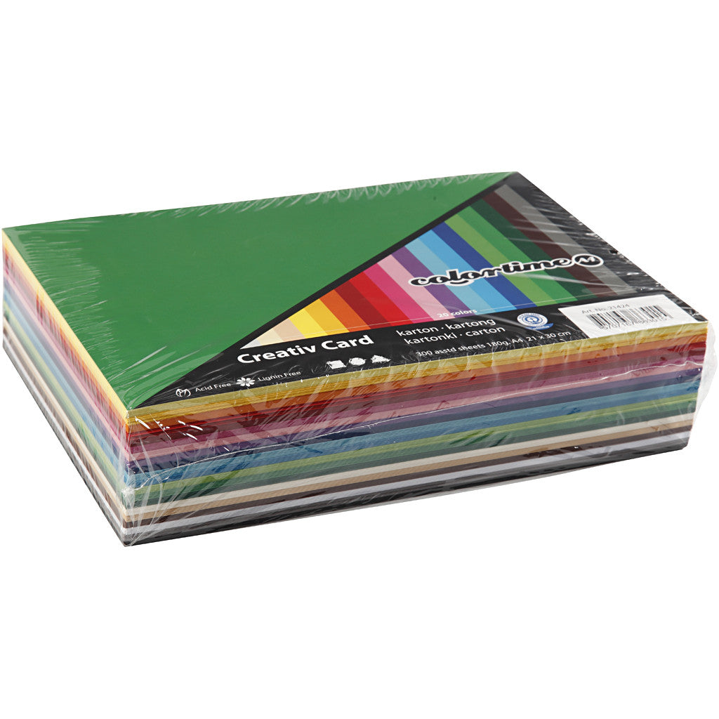 Cartoncino Colorato, A4, foglio 210x297 mm, 180 g, colori asst., 300 fgl. asst./ 1 conf. [HOB-21424]