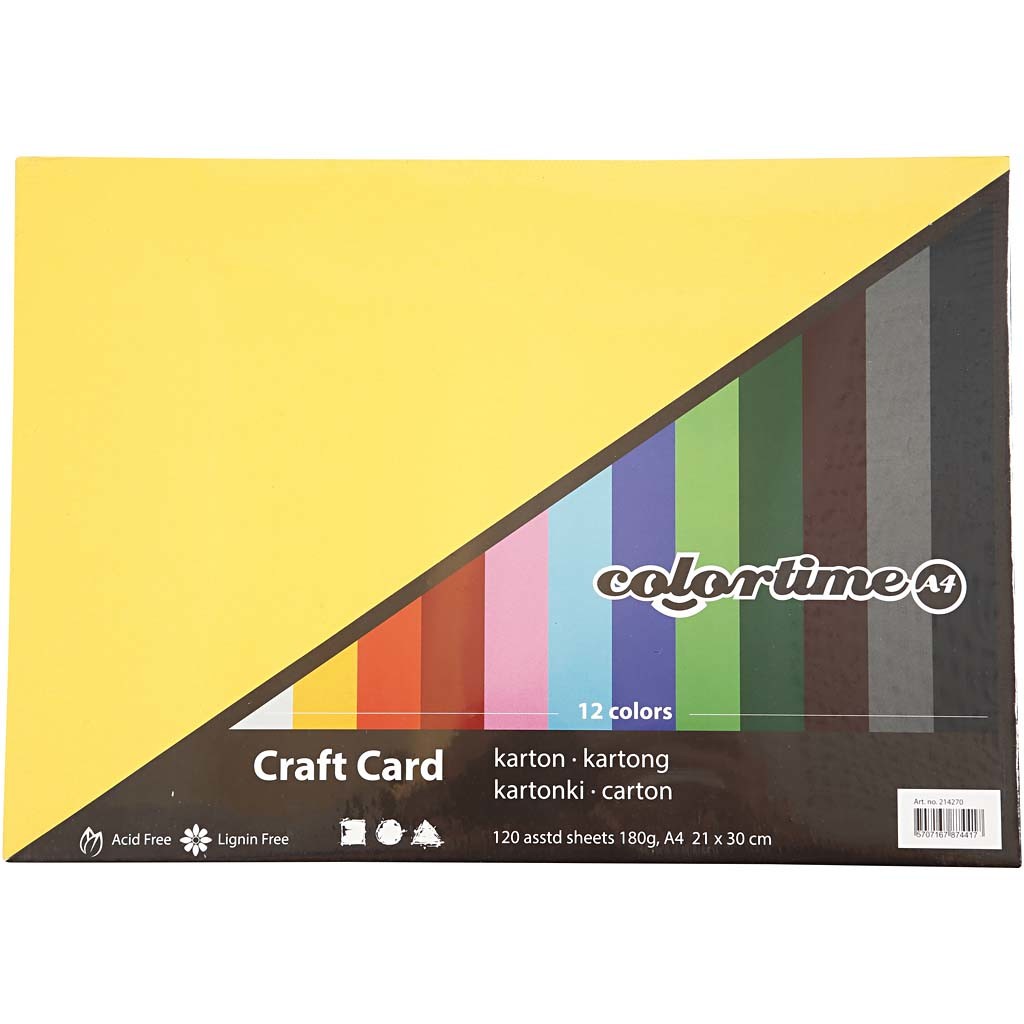 Cartoncino, A4, foglio 210x297 mm, 180 g, colori asst., 1200 fgl. asst./ 1 conf. [HOB-21427]