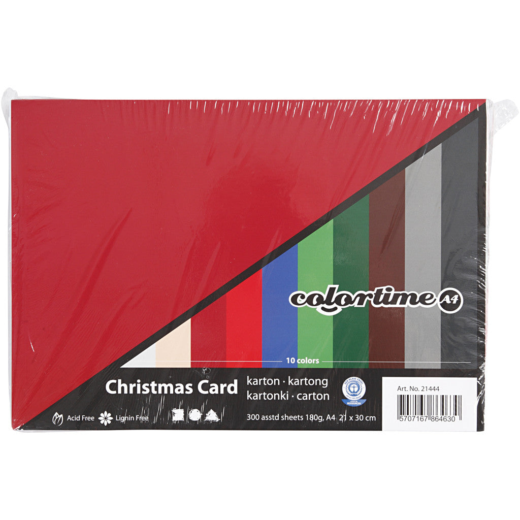 Cartoncino Natale, A4, foglio 210x297 mm, 180 g, colori asst., 300 fgl. asst./ 1 conf. [HOB-21444]