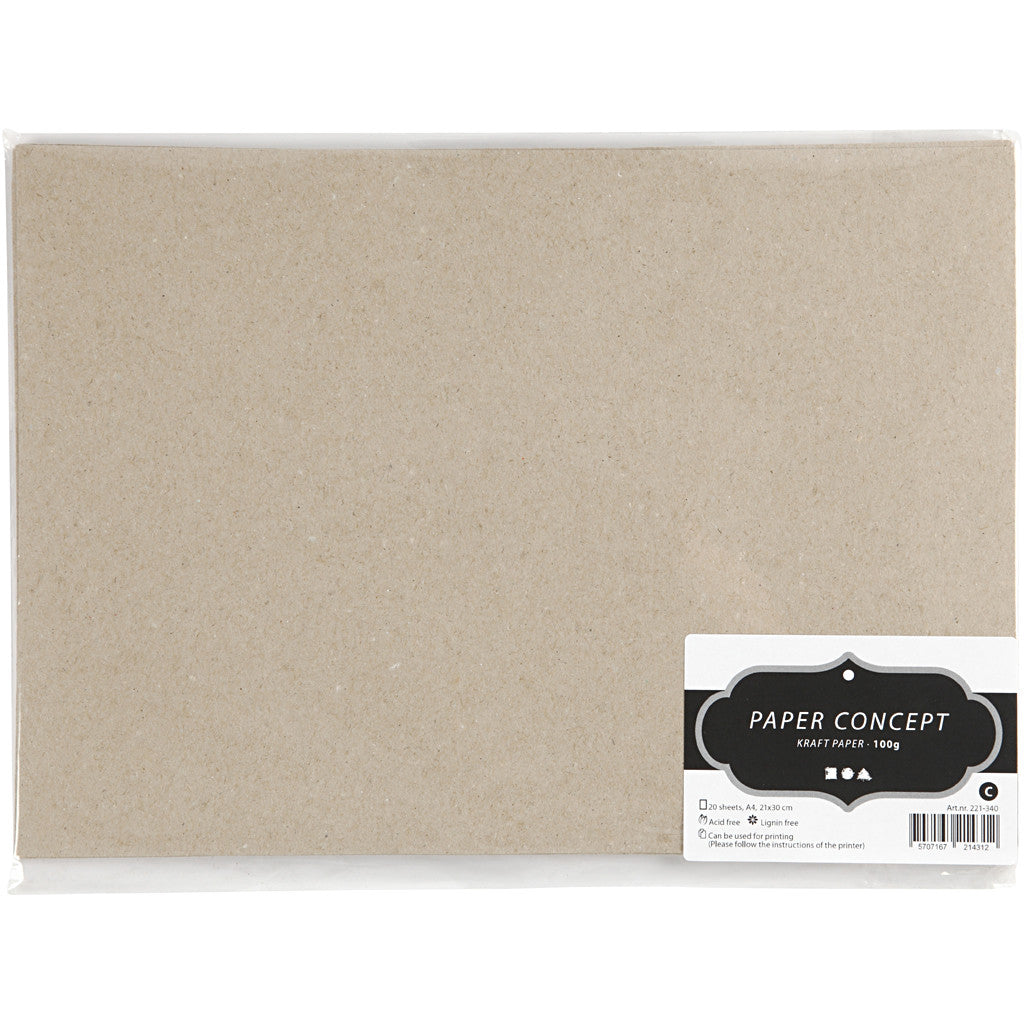 Carta Kraft, A4, foglio 210x297 mm, 135 g, grigio marrone, 20 fgl./ 1 conf. [HOB-221340]
