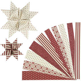 Strisce di carta per stelle, L: 44+78 cm, L: 15+25 mm, diam 6,5+11,5 cm, rosso, bianco, 60 strisce/ 1 conf. [HOB-22248]