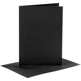 Biglietti e buste, dim. cartoncino 10,5x15 cm, dim. busta 11,5x16,5 cm, 110+230 g, nero, 6 set/ 1 conf. [HOB-23020]