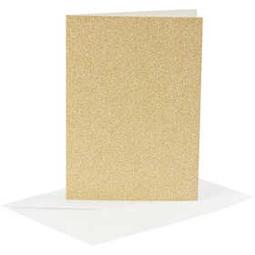 Biglietti e buste, dim. cartoncino 10,5x15 cm, dim. busta 11,5x16,5 cm, glitter, 120+250 g, oro, 4 set/ 1 conf. [HOB-23023]