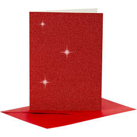 Biglietti e buste, dim. cartoncino 10,5x15 cm, dim. busta 11,5x16,5 cm, glitter, 110+250 g, rosso, 4 set/ 1 conf. [HOB-23025]