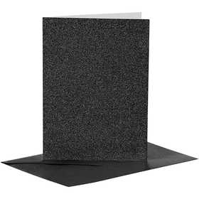 Biglietti e buste, dim. cartoncino 10,5x15 cm, dim. busta 11,5x16,5 cm, glitter, 110+250 g, nero, 4 set/ 1 conf. [HOB-23027]