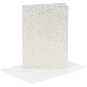 Biglietti e buste, dim. cartoncino 10,5x15 cm, dim. busta 11,5x16,5 cm, glitter, 120+250 g, bianco, 4 set/ 1 conf. [HOB-23028]