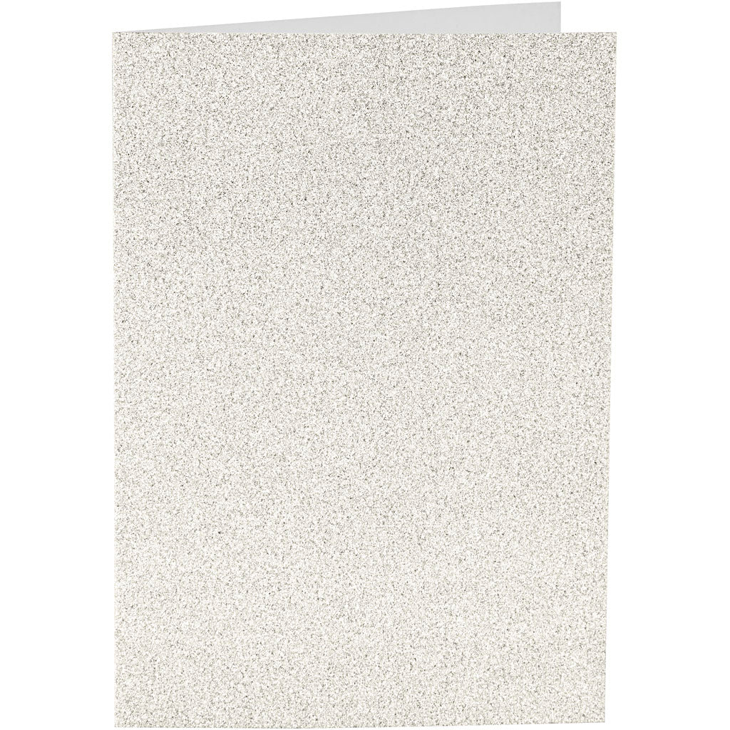 Biglietti e buste, dim. cartoncino 10,5x15 cm, dim. busta 11,5x16,5 cm, glitter, 120+250 g, bianco, 4 set/ 1 conf. [HOB-23028]