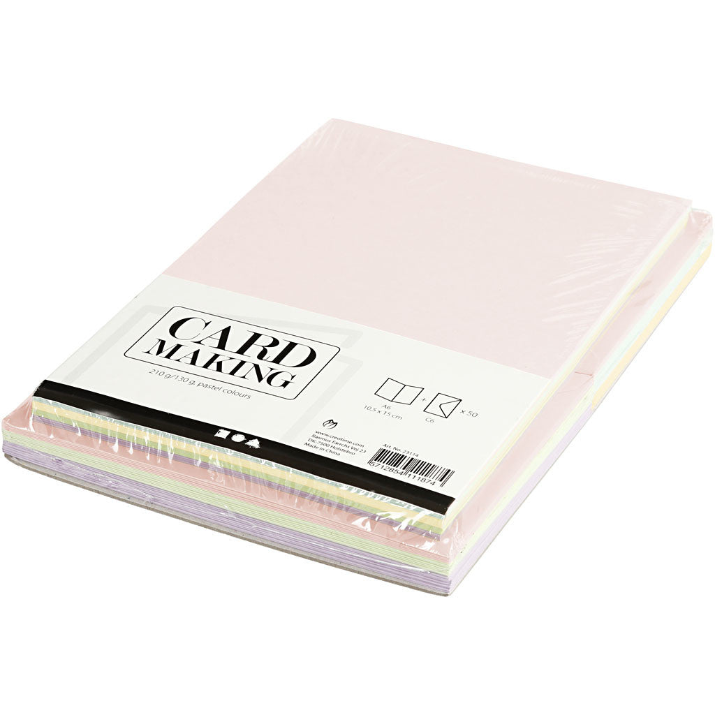 Biglietti e buste, dim. cartoncino 10,5x15 cm, dim. busta 11,5x16,5 cm, 110+220 g, colori pastello, 50 set/ 1 conf. [HOB-23114]