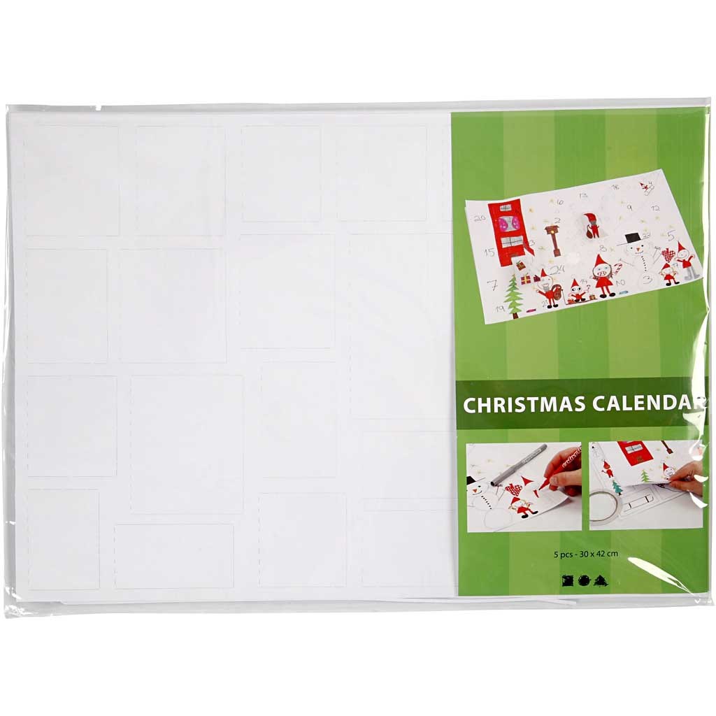 Calendario dell'Avvento, misura 30x42 cm, bianco, 5 pz/ 1 conf. [HOB-23343]