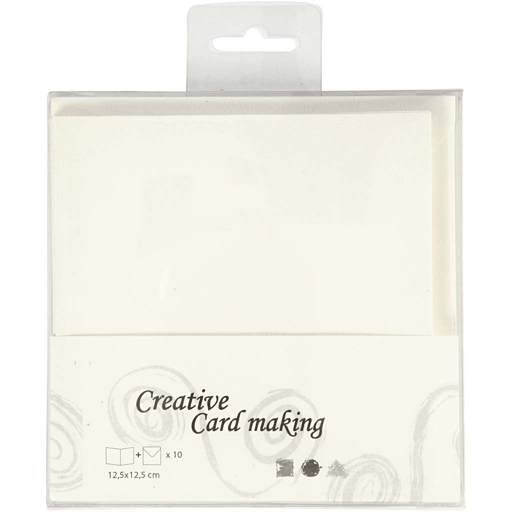Cartoncini e buste, dim. cartoncino 12,5x12,5 cm, dim. busta 13,5x13,5 cm, avorio, 10 set/ 1 conf. [HOB-23728]