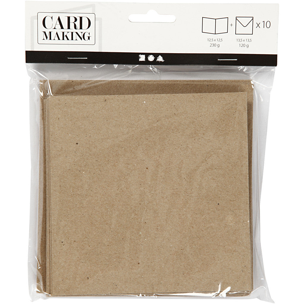 Biglietti e buste, dim. cartoncino 12,5x12,5 cm, dim. busta 13,5x13,5 cm, natural, 10 set/ 1 conf. [HOB-23732]