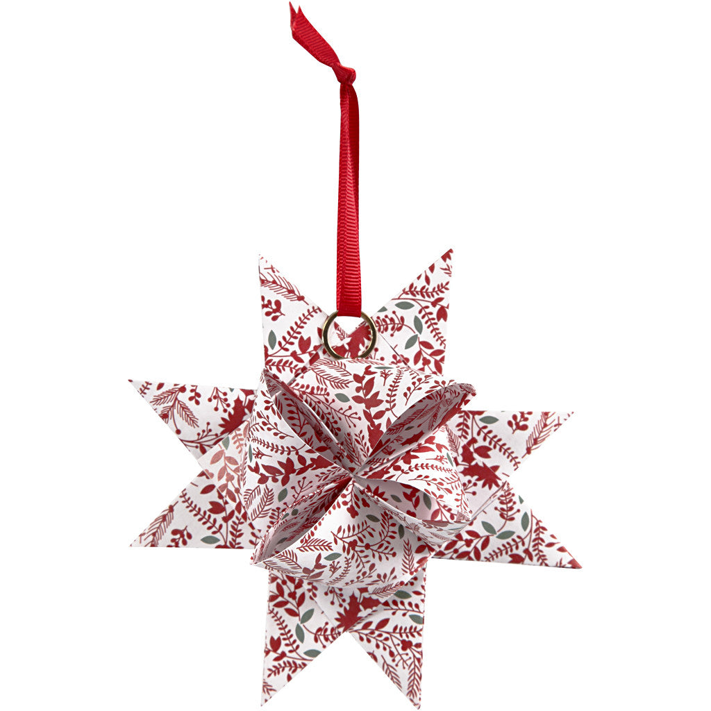 Strisce per stelle di carta, L: 44+78 cm, L: 15+25 mm, diam 6,5+11,5 cm, rosso, bianco, 48 strisce/ 1 conf. [HOB-24352]