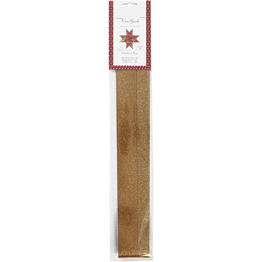 Strisce per stelle, L: 86+100 cm, diam 11,5+18,5 cm, L: 25+40 mm, oro glitter, 16 strisce/ 1 conf. [HOB-24356]