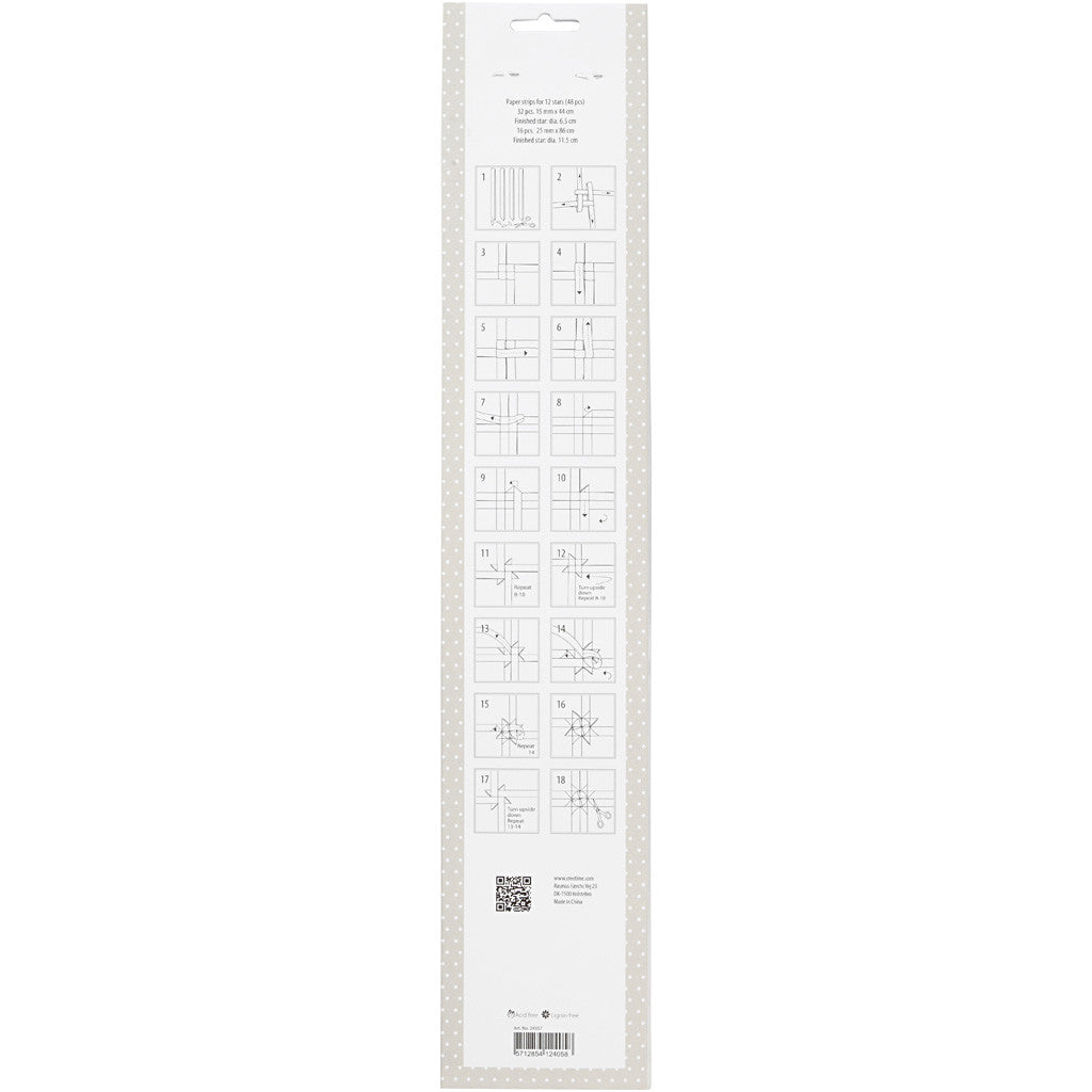 Strisce per stelle di carta, L: 44+78 cm, L: 15+25 mm, diam 6,5+11,5 cm, oro, bianco, 48 strisce/ 1 conf. [HOB-24357]