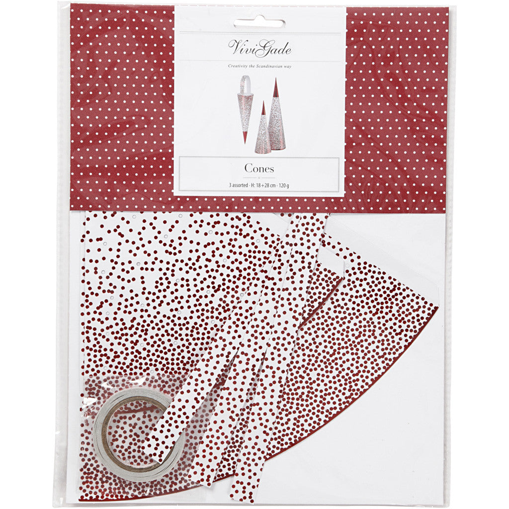 Coni, H: 18+28 cm, 120 g, rosso, bianco, 3 pz/ 1 conf. [HOB-24364]