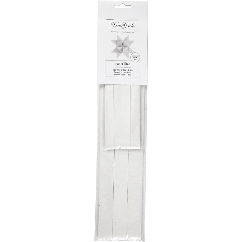 Strisce di carta per stelle , L: 44+78 cm, diam 6,5+11,5 cm, L: 15+25 mm, bianco, 32 strisce/ 1 conf. [HOB-24395]