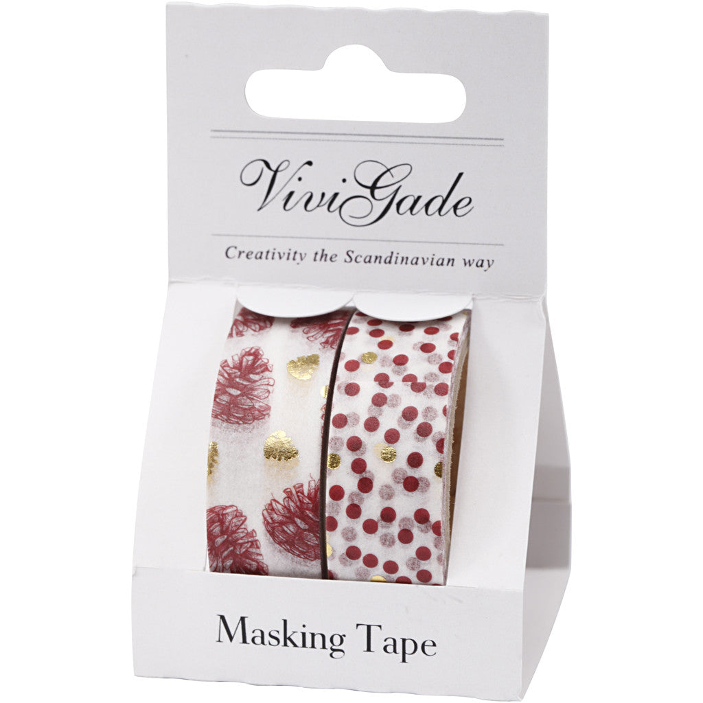 Washi Tape, pigne e pois - lamina, L: 15 mm, 2x4 m/ 1 conf. [HOB-24762]