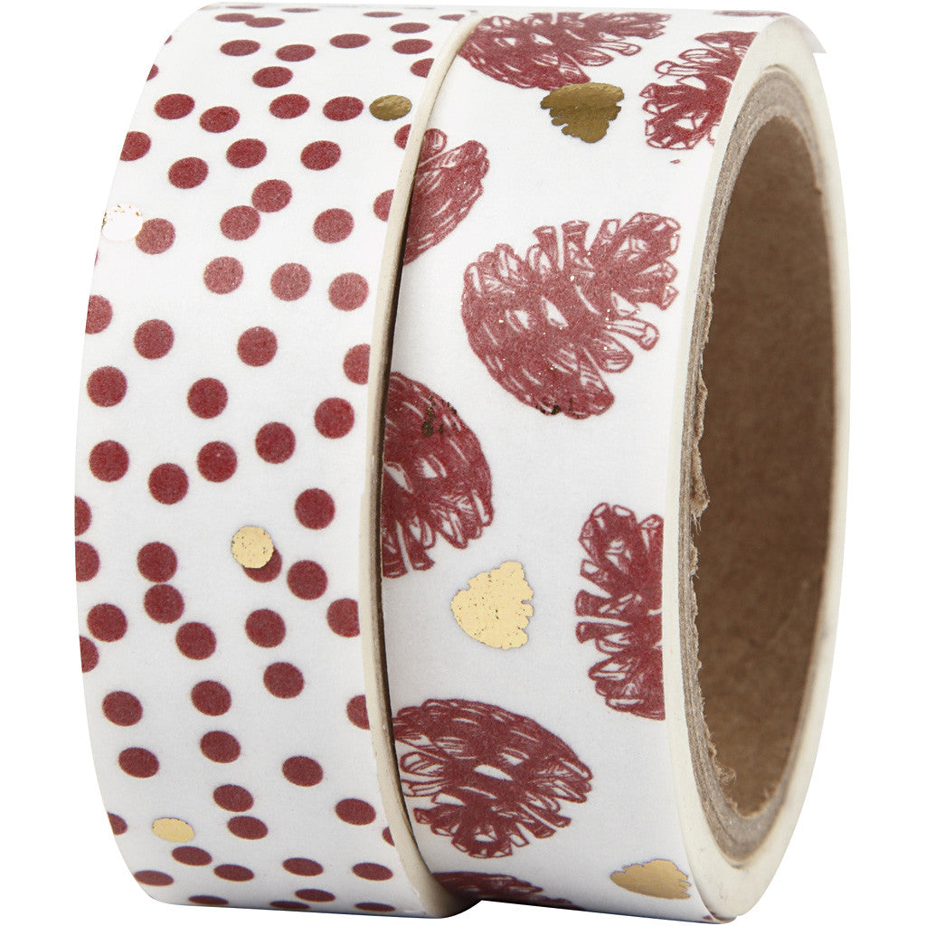 Washi Tape, pigne e pois - lamina, L: 15 mm, 2x4 m/ 1 conf. [HOB-24762]