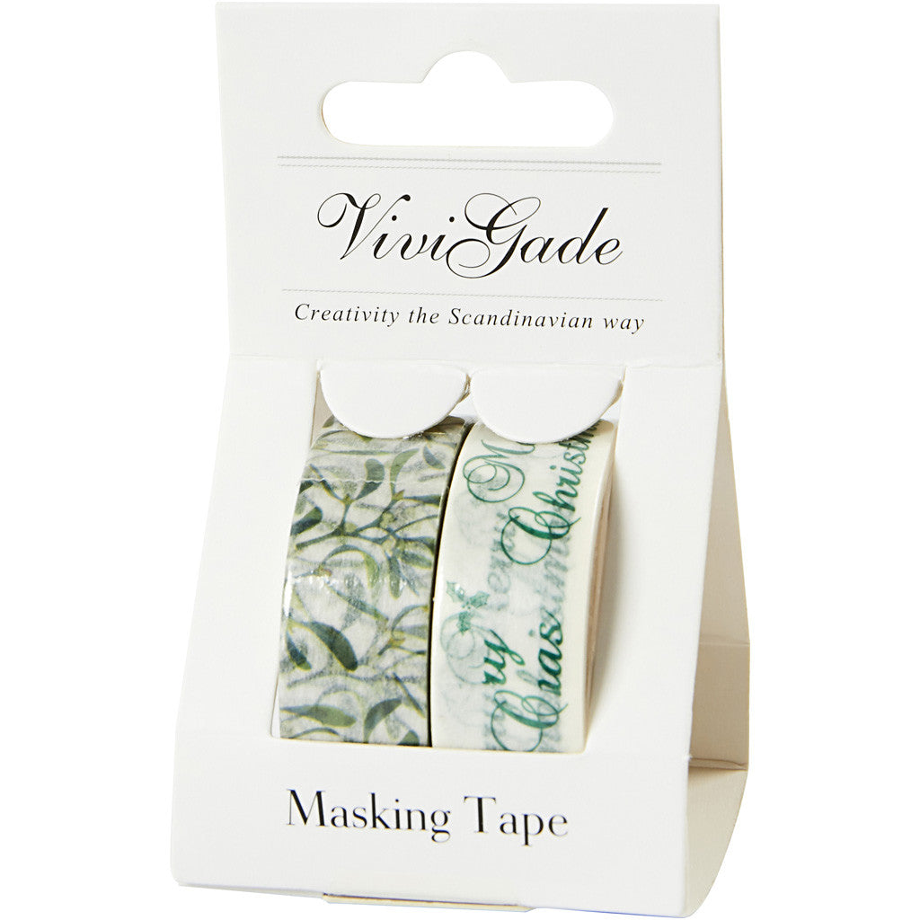 Washi Tape, vischio e Merry Christmas, L: 15 mm, 2x5 m/ 1 conf. [HOB-24763]