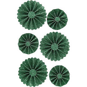 Coccarde in carta, diam 35+50 mm, verde glitter, 6 pz/ 1 conf. [HOB-24781]