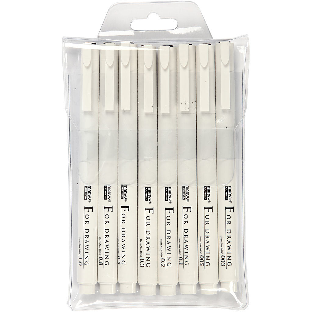 Pennarelli da disegno Fine Line, ampiezza tratto 0,03+0,05+0,1+0,2+0,3+0,5+0,8+1,0 mm, nero, 8 pz/ 1 conf. [HOB-25011]